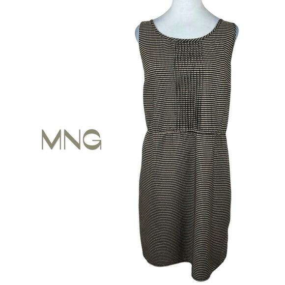 MNG Black W Tan Polka Dots Relaxed Fit Casual Dress NWOT Size 12 - Picture 2 of 11